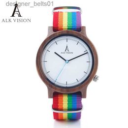 Other Watches ALK Vision Pride Rainbow Top Wood es Dropshipping Brand Women Mens Wooden Canvas LGBT Str Fashion Casual WristL231122