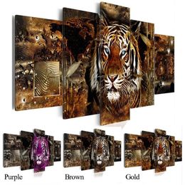 Sell No Frame 5 Pieces Canvas Print Modern Fashion Wall Art the African Animals Tiger for Home Decoration3318