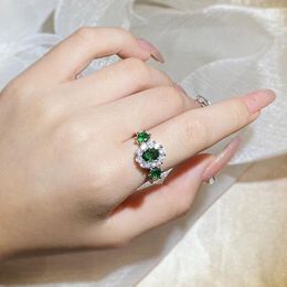 Cluster Rings S925 Sterling Silver Origin Green Emerald Ring For Women Fine Anillos De Wedding Bands Bizuteria Natural Gemstone