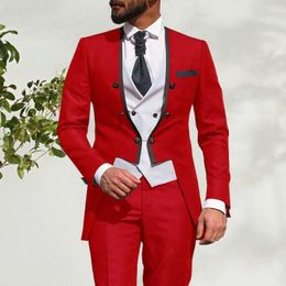 Men's Suits Fashion Italian Tailcoat Latest Design Red Men 3 Pieces Prom Party Wedding For Casual Slim Custom Made Outfit