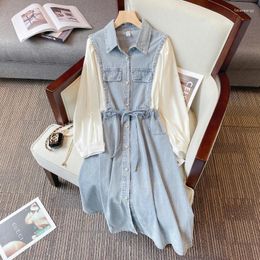 Casual Dresses Elegant Denim Shirt For Women 2023 Female Large Size Autumn Winter Loose A Line Single-breasted Blue Party Clothe