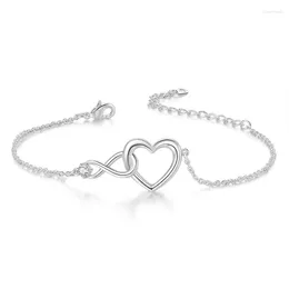 Charm Bracelets S925 Silver Plated Zircon Cross Love Heart Bracelet&Bangle For Women Elegant Party Jewellery Gift Pulseras E1020