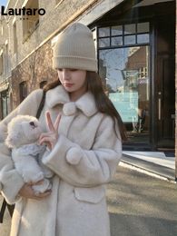 Women's Down Parka's Fur Faux Lautaro Autumn Winter Luxury Chic Thick Warm Soft Mink Coat Women with Many Balls Long Sleeve Loose Fluffy Jacket 2023 231122