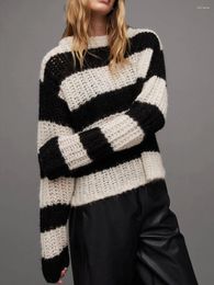 Women's Sweaters Women Cable Chunky Knit Crop Sweater Long Sleeve Crew Neck Striped Casual Fall Winter Pullover Jumper