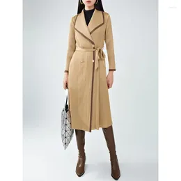 Women's Trench Coats Miyake Pleated Women Large Size Coat Flip Lapel Long Sleeve Double Breasted Retro Design Fall Female Robe