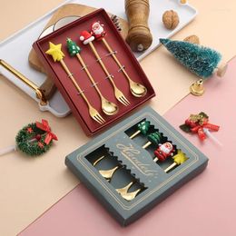 Forks Christmas Spoon Tableware Set Gift Box Packaging Snowman Santa Claus Elk Coffee Fruit Fork Doll