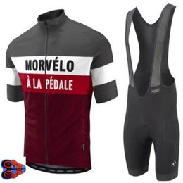 Morvelo high quality Short sleeve cycling jersey and bib shorts Pro team race tight fit bicycle clothing set 9D gel pad2451