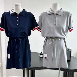 36% OFF Real time edition college TB waistband knitted dress for womens spring/summer style temperament polo collar age reducing sleeved short skirt