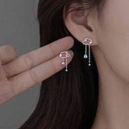 Charm S925 Silver Needle Cute Asymmetric Cloud Rain Earrings for Women Korean Crystal Long Chain Tassel Earrings Party Jewelry Brincos AA230421