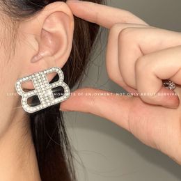jewelry bb earring internet celebrity niche design feeling full diamond double B letter earrings light luxury fashionable feeling celebrity earrings5656956