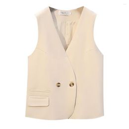 Women's Suits Casual Suit Waistcoat Pockets Outwear Tops Gilet Overcoat 2023 Women Simply Sleeveless Double Breasted Vest Jacket Wear
