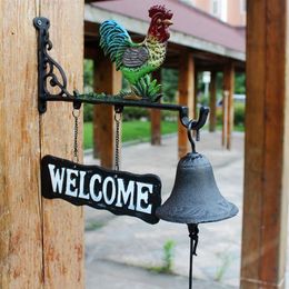 Cast Iron Metal Rooster Barn Bell Hanging Cabin Lodge Shed Gate Fence Porch Welcome Dinner Bell Hand Paint Garden Gift Cock Doorbe258r