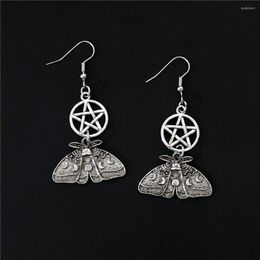 Dangle Earrings Vintage Pentagram Moth Charm For Women Girls Pagan Witch Jewellery Accessories Gift Moon Phase Pendant Ear Hooks