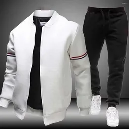 Men's Tracksuits 2023 Mens Jacket Fashion Casual Bomber Sweatpants 2 Piece Set Solid Colour Slim Stand Collar Coats Tracksuit Plus Size S-4XL