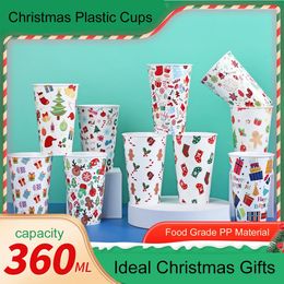 Mugs 10Pcs Christmas Plastic Water Cups 12oz Reusable Party Cups for Xmas Events Cute Christmas Element Design Ideal Tumbler Gift 231121