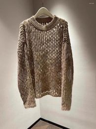 Women's Sweaters Top End Women Mohair Handmade Beaded Long Sleeve Loose Sweater Elegant Lady All Match Hollow Out Pullover Jumper Tops