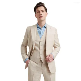 Men's Suits Spring Summer Linen High-Quality Breathable And Cool Men Slim Fit Fashion 3 Piece/Beach Wedding Groom Formal Wear/Coat Set