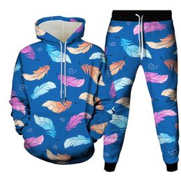 Men's Tracksuits Feather Leaf Totem Print Men Casual Women 2 Piece Set Autumn Streetwear Hoodie Jogger Pants Suits Size S-6XLMen's Men'sMen'