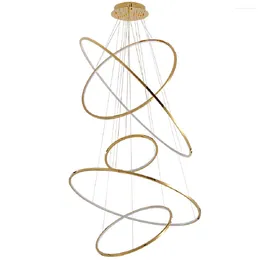 Chandeliers LED Pendant Lamp Golden Luxury Dining Room Duplex Villa Staircase Large Circular Ring-shaped High Living Light