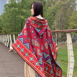 Scarves Women's Hooded Shawl Ethnic Style Poncho Winter Casual Warm Scarf Versatile Cape Outdoor Festival Fashion