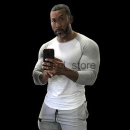 Men's T-Shirts Men Gym Fitness T-shirt Cotton Shawl Sleeve Shirts Bodybuilding Slim Fit Workout Patchwork Casual Skinny Tee Tops Male Clothing J231121