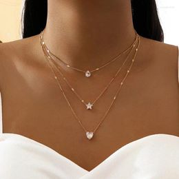 Pendant Necklaces Fashion Simple Multi-Layer Five-Pointed Star Love Drop Vintage Necklace Collarbone Chain