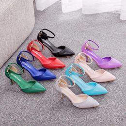 Dress Shoes Summer Brand Women Slingback Sandals Party Classics PU 7CM Thin Heels Elegant Office Work Dark Blue