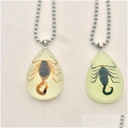 Pendant Necklaces Pendant Necklaces Fashion Black Brown Imitation Amber Real Scorpion Jewellery For Men Women Love Gifts Glows In The Da Dhbts