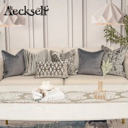 Pillow Aeckself Luxury Flowers Leaves Pattern Cut Velvet Cushion Cover Home Decor Grey Throw Pillow Case Pillowcase for Couch Bedroom 231122