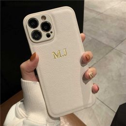 Cell Phone Cases Personalised Customised Name Case For iPhone 14 13 12 11 Pro Max Initials Letters PU Leather DIY Engraved Cover 13 14 Pro Max J230421