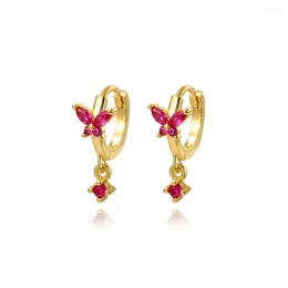 Dangle Earrings Trendy Butterfly Drop For Women Gold Colour Red/Green Zircon Jewellery Accessories Fine Wedding Engagement Gift