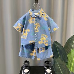 Clothing Sets Children Summer Fashion Clothes Denim Suit Kids Boy Girl Cartoon T-Shirt Shorts 2Pcs/set Baby Toddler Infant Sportswear 1-6Years 230422