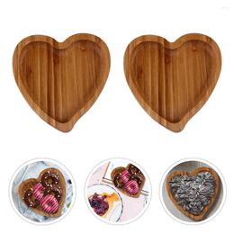 Jewelry Pouches 2 Pcs Dessert Platter Love Bamboo Tray Heart Shape Wood Holder Cake Pan Ring Plate Fruit Dish