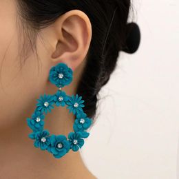 Dangle Earrings Fashion Big Flower Drop For Women Party Rhinestone Long Colourful Double Layer Enamel Floral Post Earring Jewellery