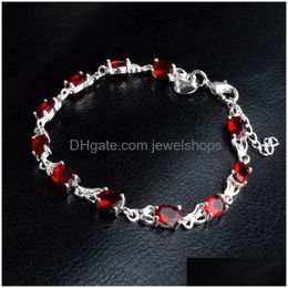 Chain Red Diamond Bracelets For Women Girls 925 Sterling Sier Plated Designs Fashion Gift Link Chain Jewelry With Lobster Clasp 8 Inch Dhf0P