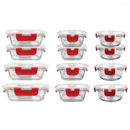 Storage Bottles Glass Food Boxes 24 Piece Kitchen And Organisation Refrigerator Red Hinged Lid