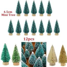Christmas Decorations 12Pc Mini Tree Sisal Silk Cedar Decoration Small Table Decor Ornaments Xmas Gift 231121