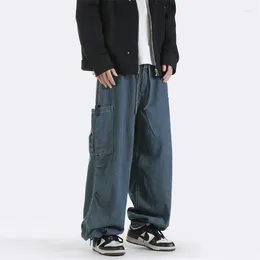 Men's Jeans 2023 High Quality Autumn Winter Streetwear Hip Hop Cargo Pants Large Pockets Wide Leg Drawstring Loose