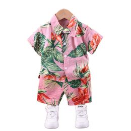 Clothing Sets Summer Boy Floral Printed Clothes Suit Short Sleeve Shirt Kid Holiday Beach Outfit TopPant 2Pcs Baby Costumes For 1 2 3 4 5 6 T 230422