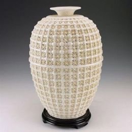 Rare Oriental antique handmade dehua ceramic hollow out big vase260R