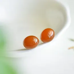 Stud Earrings Natural Chalcedony Egg Noodles Oval Mini Small Earings Classic Simple Tangerine For Women Party Jewelry