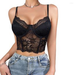 Women's Tanks Floral Lace Top Summer Women Skinny Sling V Neck Spaghetti Strap Sleeveless Backless Corset Vest Y2k Clothes Party Clubwear