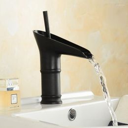 Bathroom Sink Faucets Black Oil Rubbed Brass Single Handle Lever Hole Deck Mounted Waterfall Faucet Vessel Basin Mixer Tap Anf094