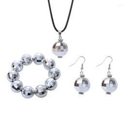 Necklace Earrings Set Night Club Disco 20mm Lantern Ball Pendant Simple Combination Bracelet For Women