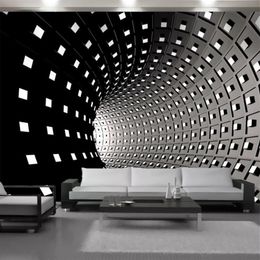 American Vintage 3d Wallpaper White Square Expansion Space Tunnel Interior Decoration Painting Mural Wallpapers Classic Wall Paper2228