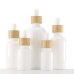 White Porcelain Glass Essential Oil Bottles Skin Care Serum Dropper Bottle with Bamboo Pipette 10ml 15ml 20ml 30ml 50ml 100ml Jtfav
