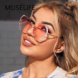 Sunglasses 2023 Fashion Brand Design Vintage Rimless Rhinestone Sunglasses Women Men Retro Cutting Lens Gradient Sun Glasses Female UV400 J230422