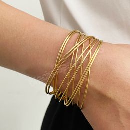 Gold Color Metal Bangles for Women Men Cross Intersecting Opening Bracelets Bohemian Fashion Jewelry Gift