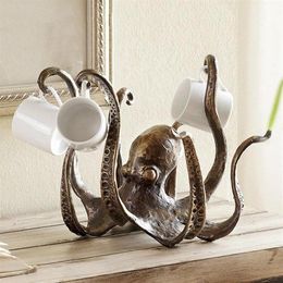 Decorative Objects Figurines Octopus Statue Resin Octopus Sculpture Crafts Octopus Mug Holder Fun Cast Cup Holder Jewellery Holder D239C