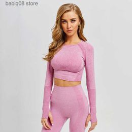 Yoga Outfits New Vital Seamless Yoga Crop Top Women Long Sleeve Fitness T-Shirt Slim Fit Running Sportswear With Thumb Holes Gym Shirt T230422